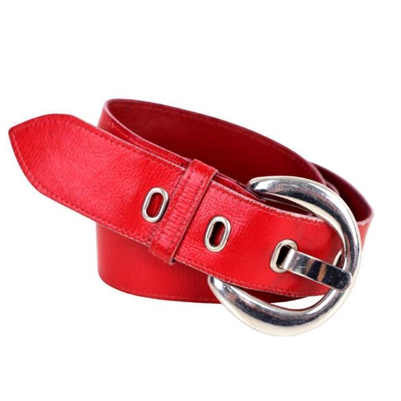 VINTAGE RED GENUINE LEATHER 1 1/8"Wd SOFT CASUAL DRESS WOMEN'S BELT Sz XS/S (B96 - Picture 1 of 11